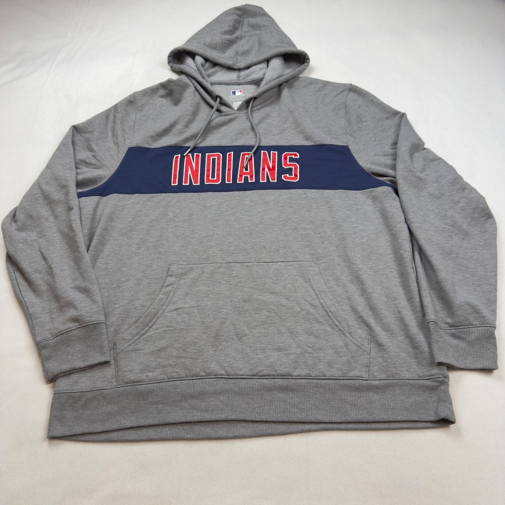 MLB Cleveland Indians Hoodie Mens XL Gray Navy Blue Embroidered TADV 11/2019